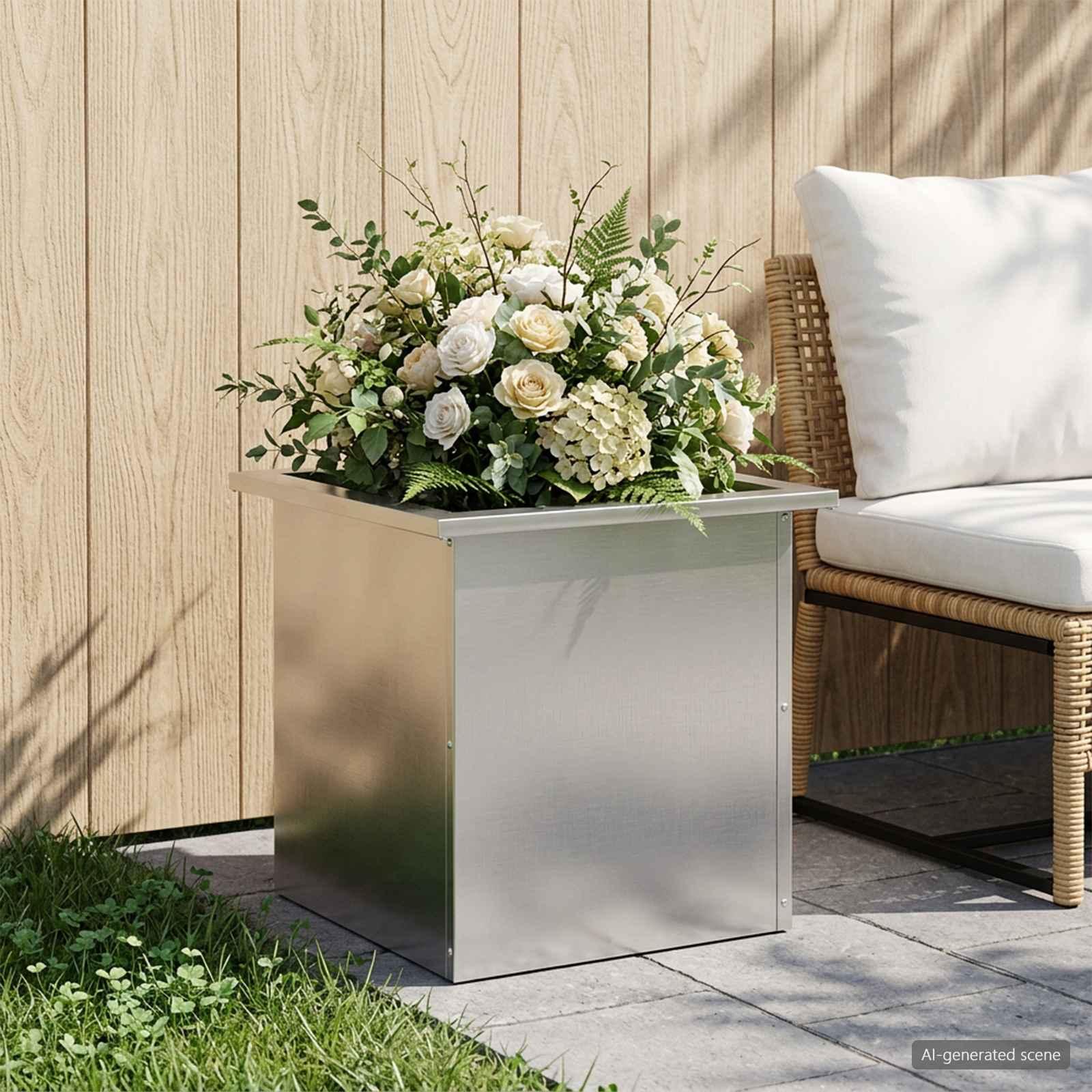 vidaXL Plantekasse med LED Sølv 40 x 40 x 40 cm Rustfrit stål