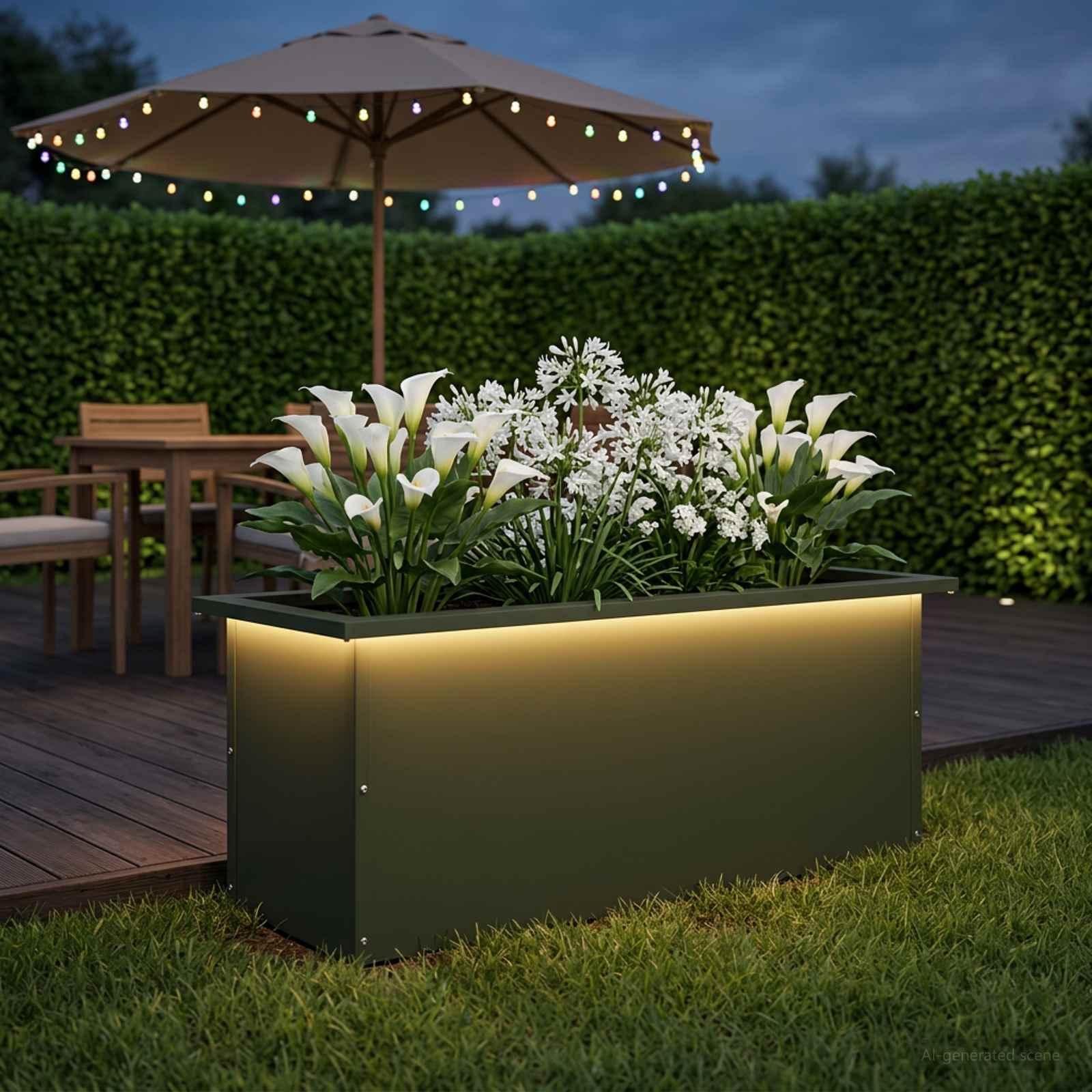 vidaXL Plantekasse med LED Olivengrøn 30 x 80 x 30 cm Stål