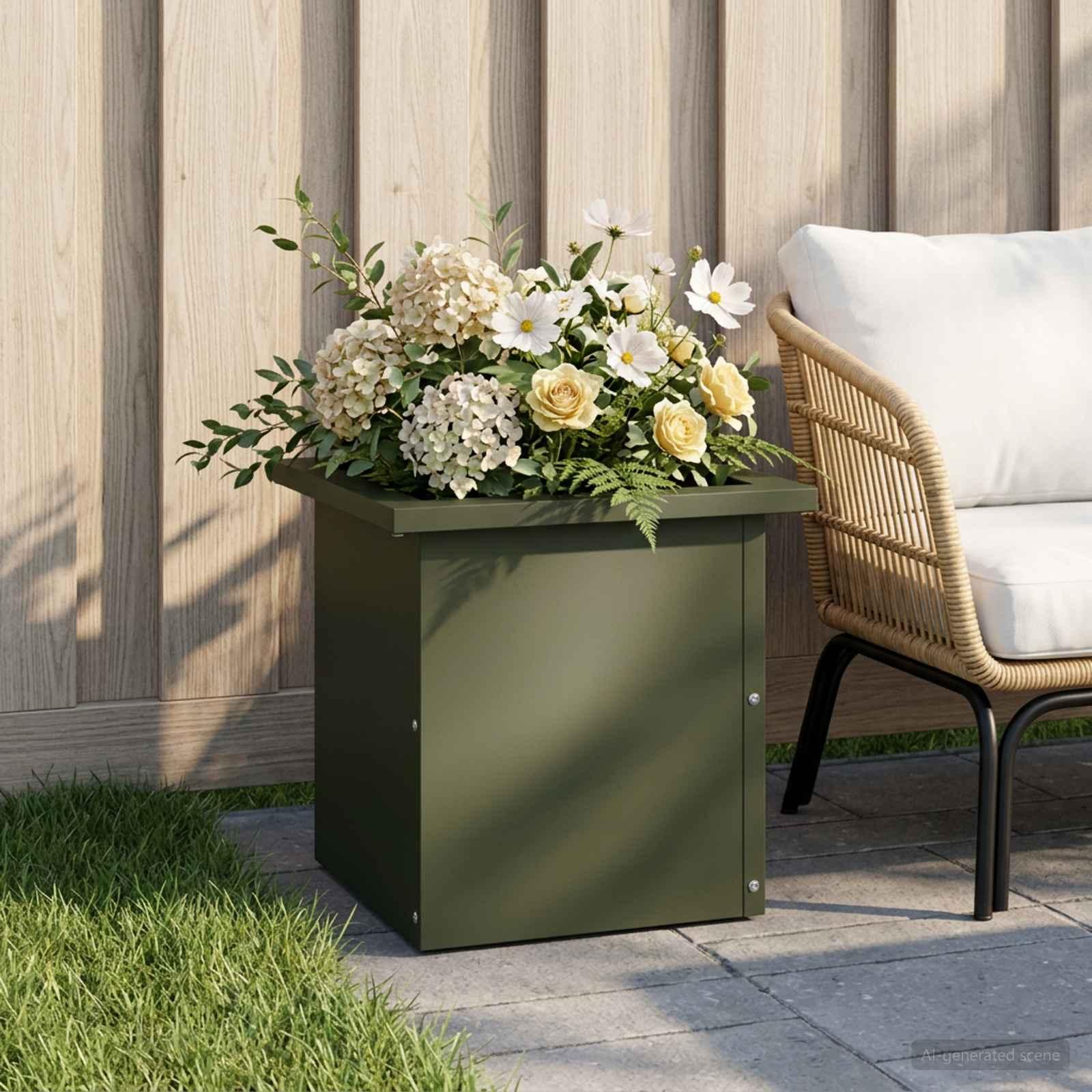 vidaXL Plantekasse med LED Olivengrøn 30 x 30 x 30 cm Stål