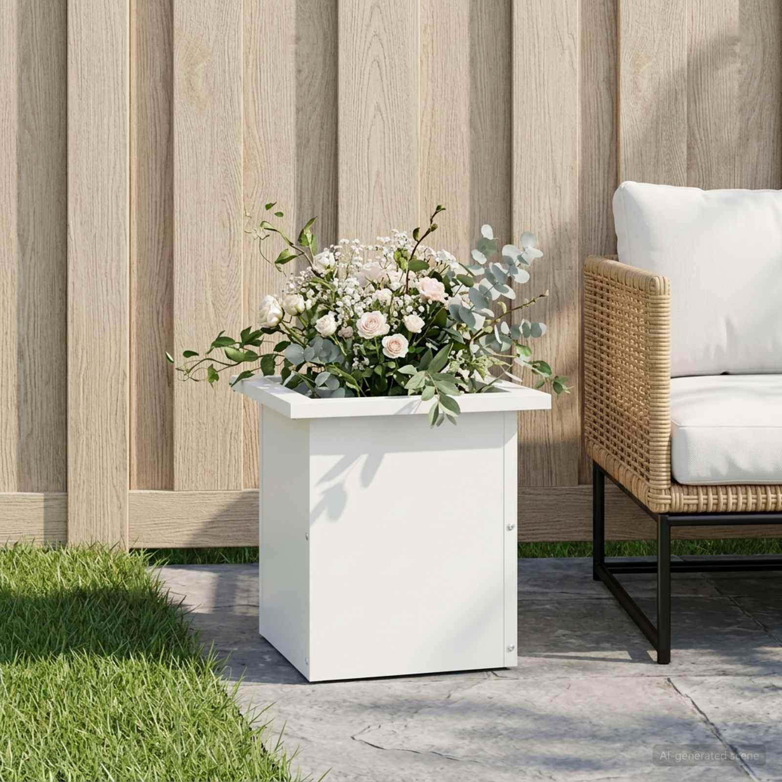 vidaXL Plantekasse med LED Hvid 30 x 30 x 30 cm Stål