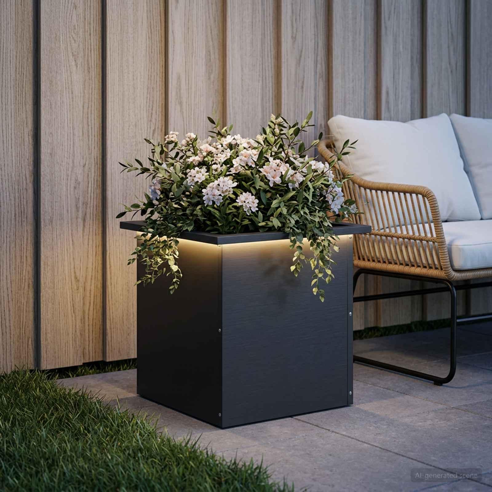 vidaXL Plantekasse med LED Sort 40 x 40 x 40 cm Stål