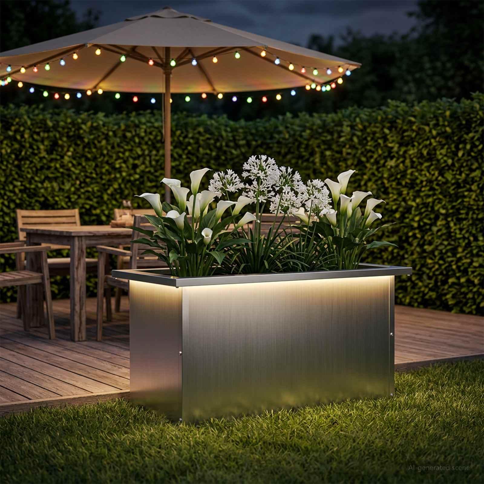 vidaXL Plantekasse med LED Sølv 30 × 60 × 30 cm Galvaniseret stål