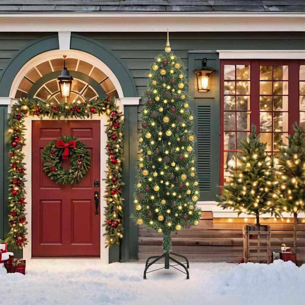 Kunstigt juletræ med LED-lys og stativ 210 cm grøn