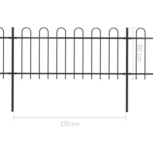 Havehegn med buet top 5,1 x 0,8 m sort stål