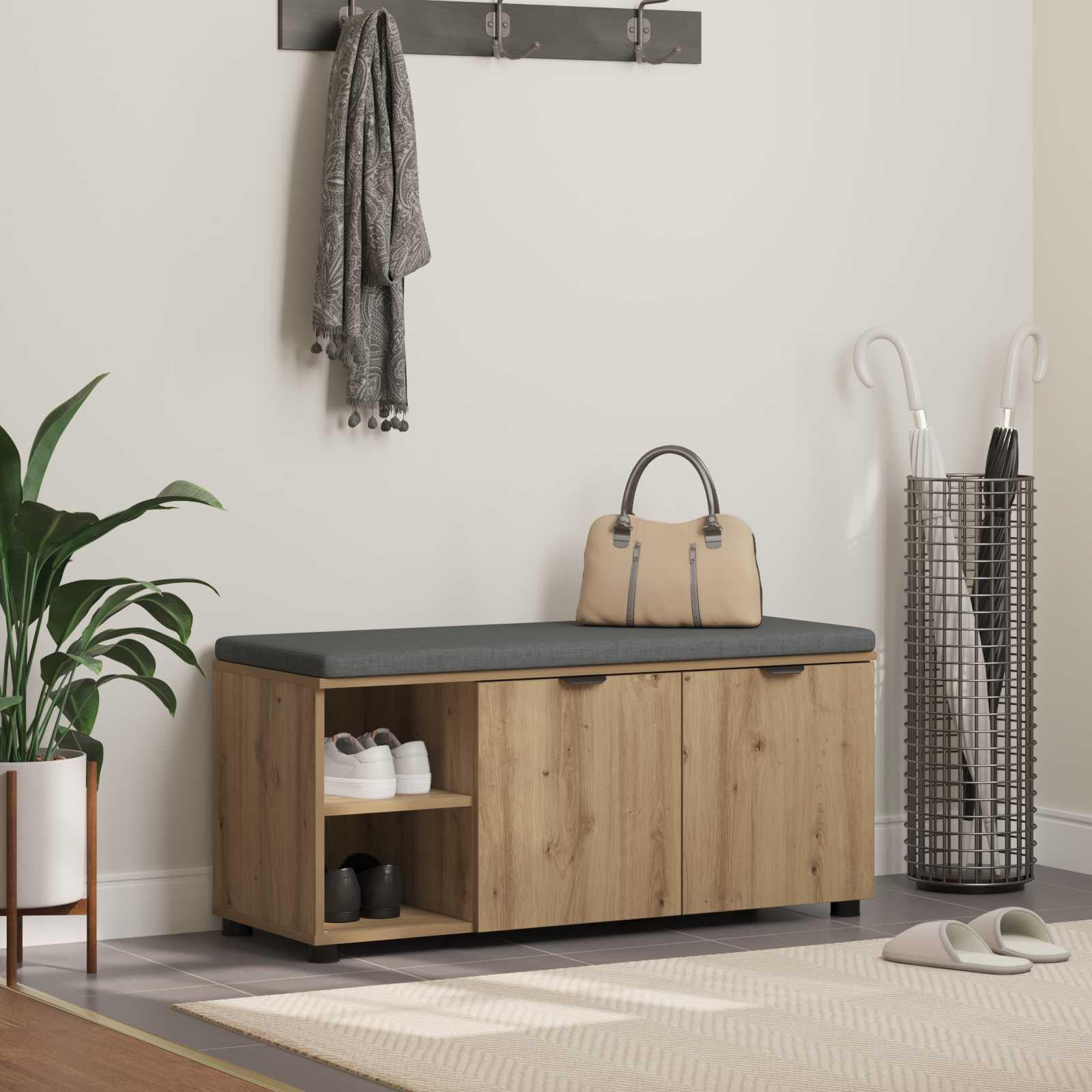 vidaXL Skobænk med hynde Artisan-eg 100 x 38 x 46 cm Konstrueret træ