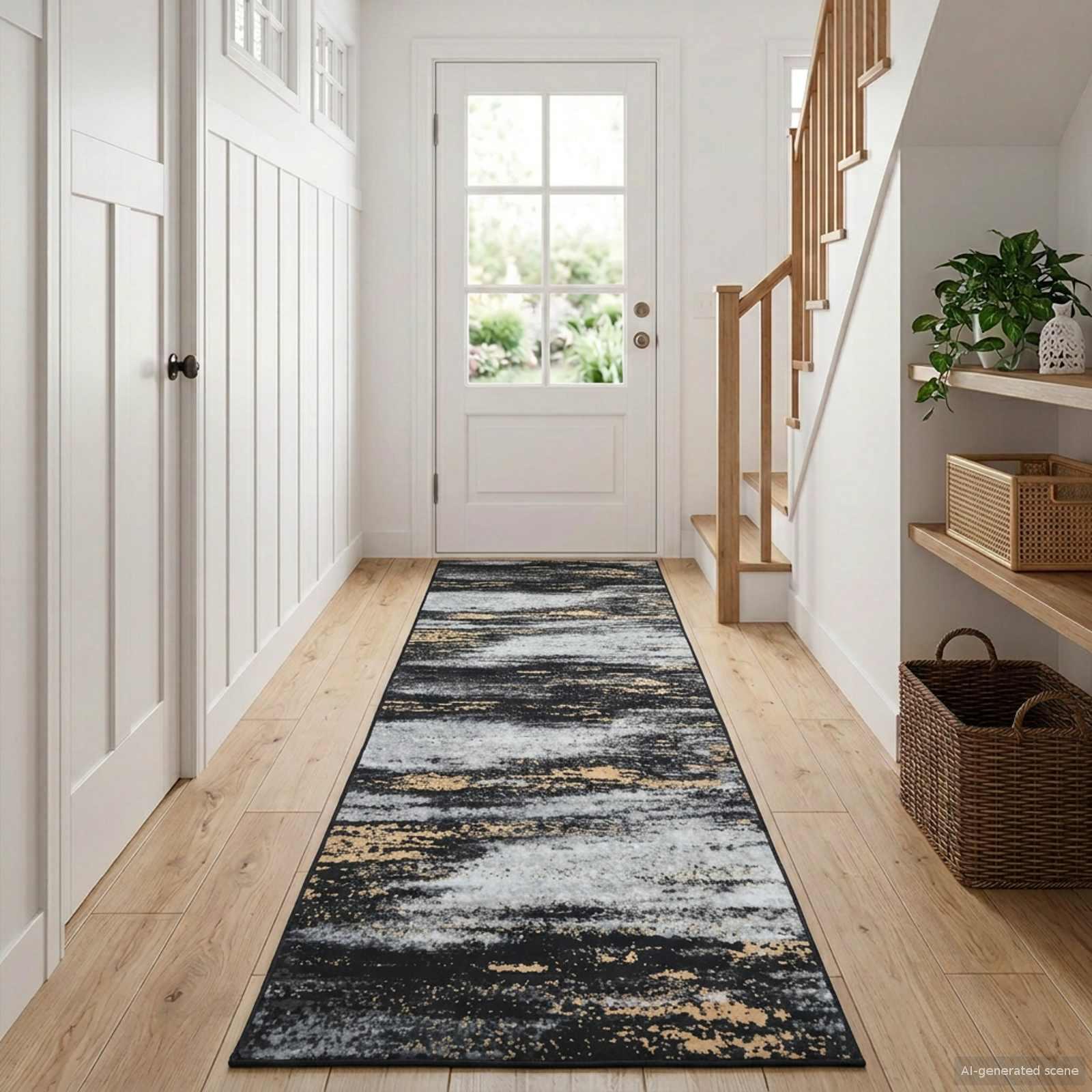 Tæppe runner LESAKA sort/guld 100 x 400 cm i diamantvelour
