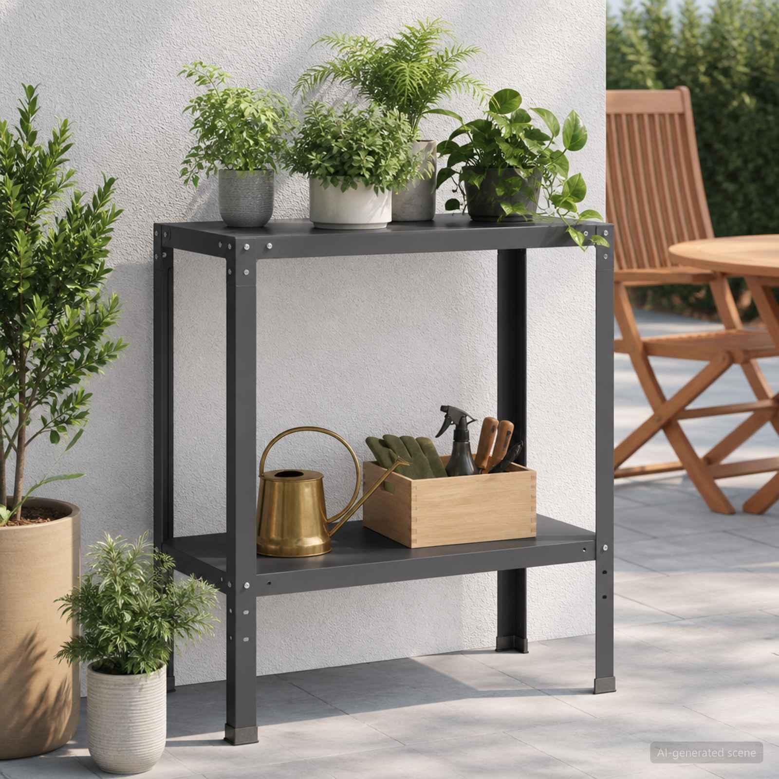 Plantebord 100 x 40 x 80 cm i pulverlakeret stål med hylde - sort