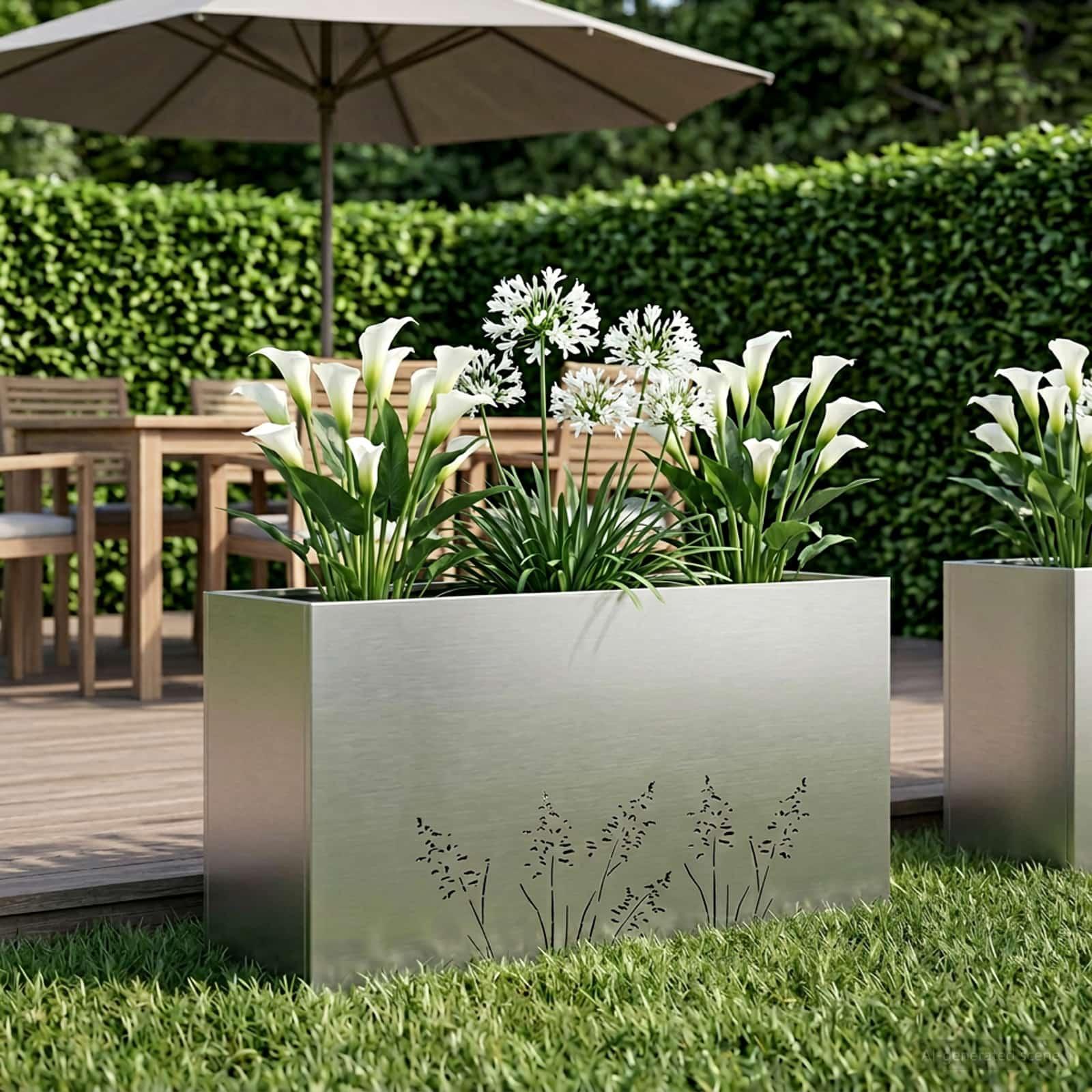 Blomsterkrukke til have i rustfrit stål 100 x 30 x 49 cm - sølv