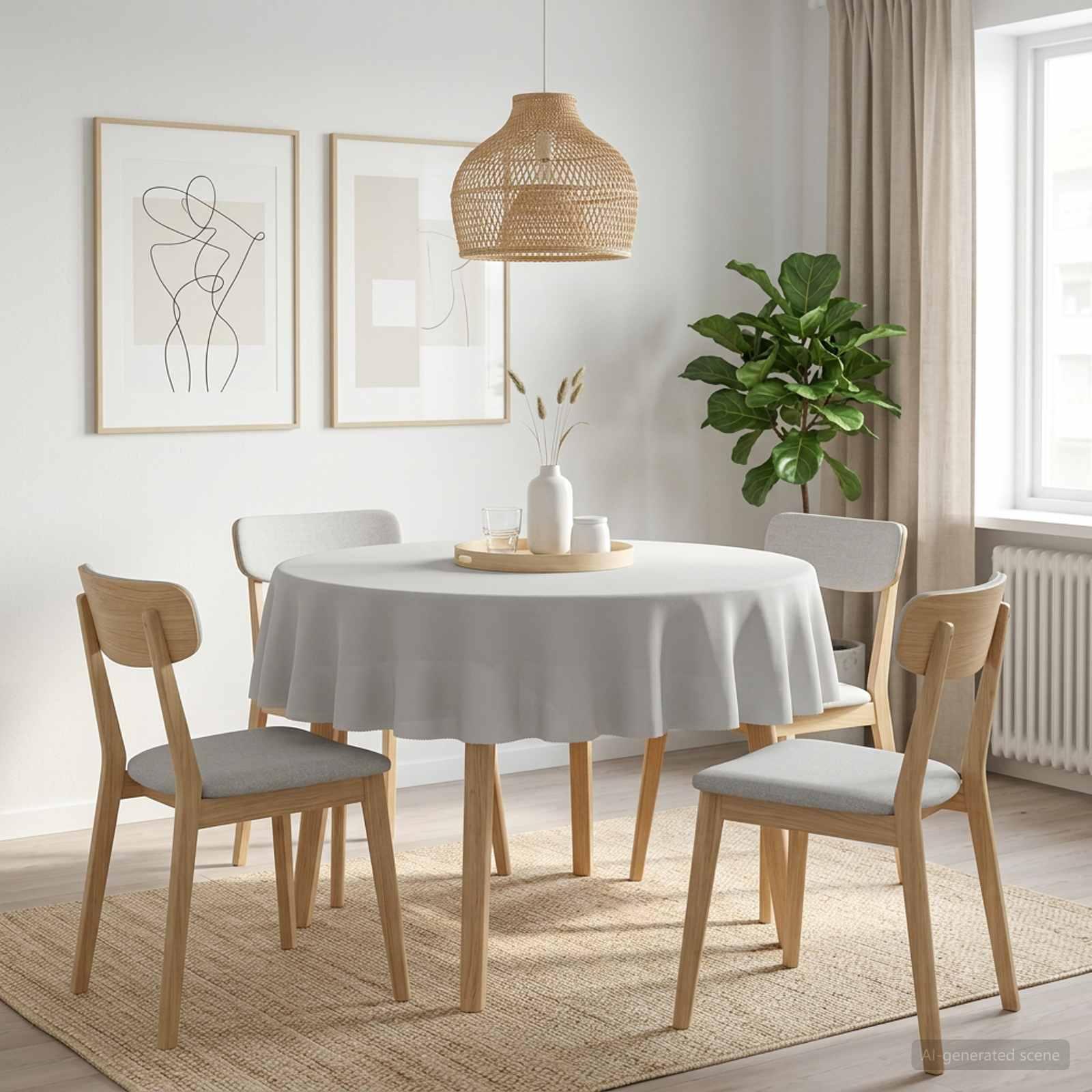 Rund dug 5 stk. hvid Ø 160 cm - bordklæde med linnedlook