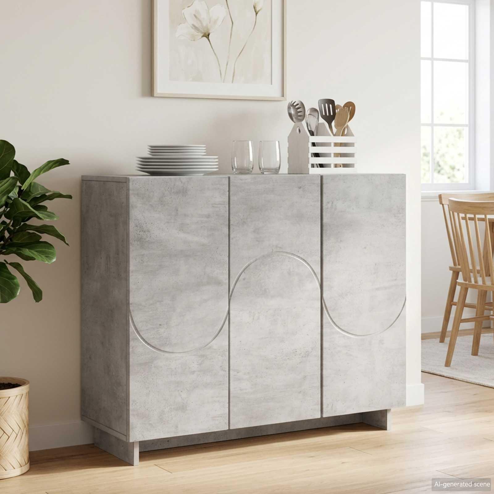 Skænk i betongrå 85,5 x 31 x 75 cm i konstrueret træ
