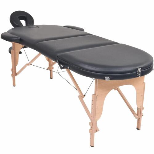 Foldbart massagebord m. 2 bolsterpuder 4 cm tyk oval sort