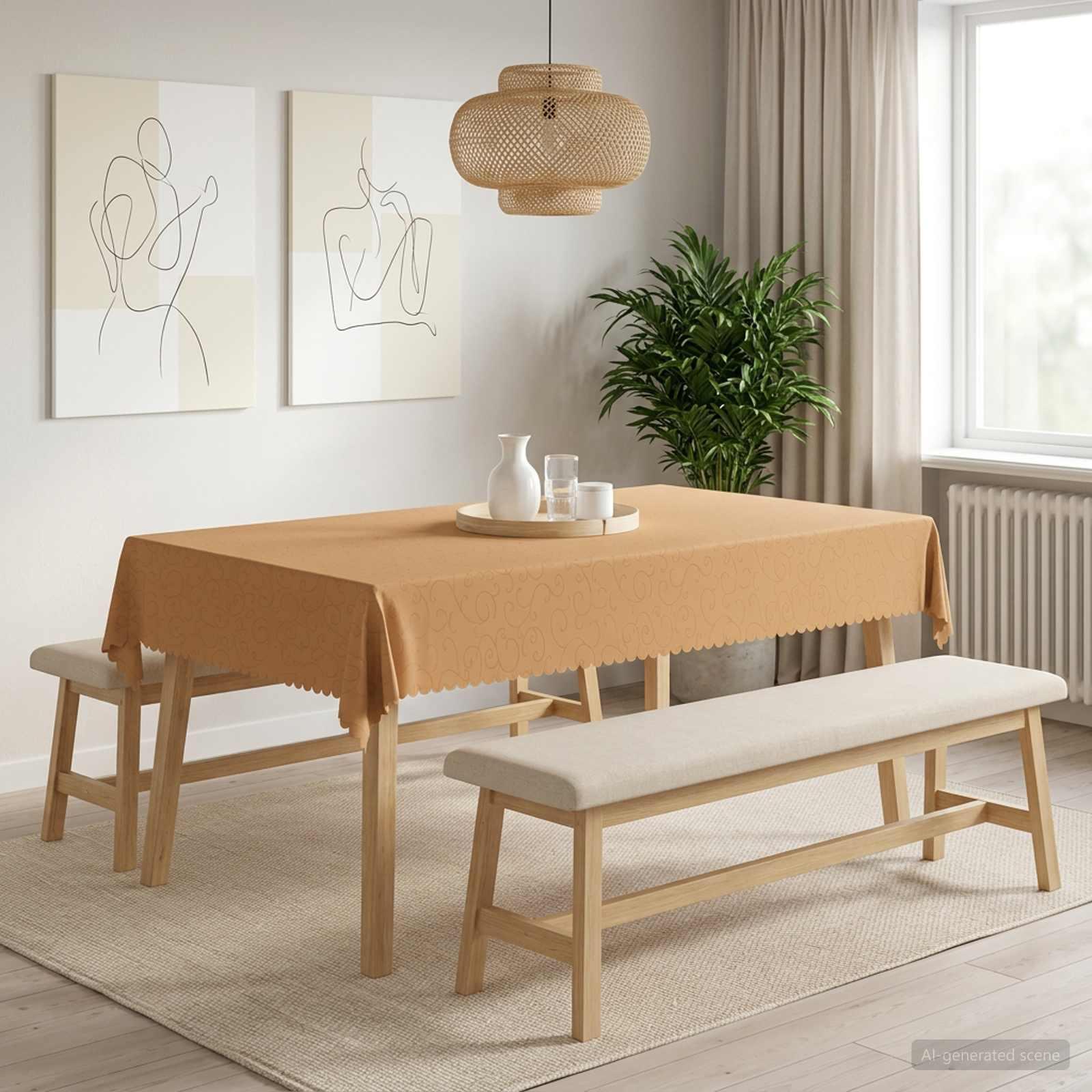 Bordklæde rektangulær beige 110 x 160 cm med jacquardmønster