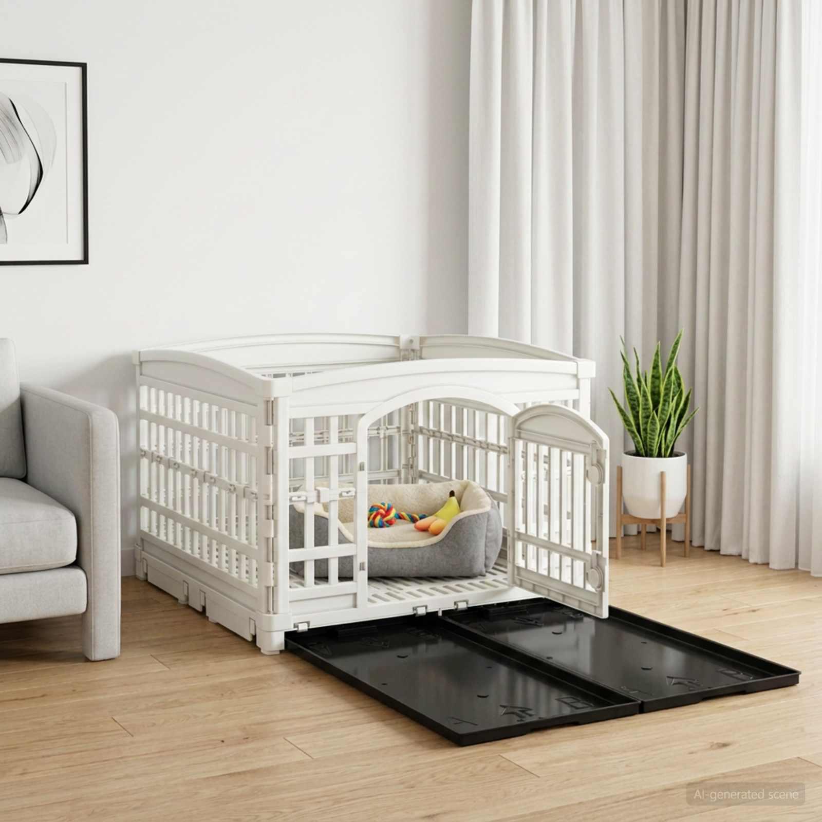 4-panelers hunde legegrind i plastik 177,5 x 154,5 x 112 cm - hvid