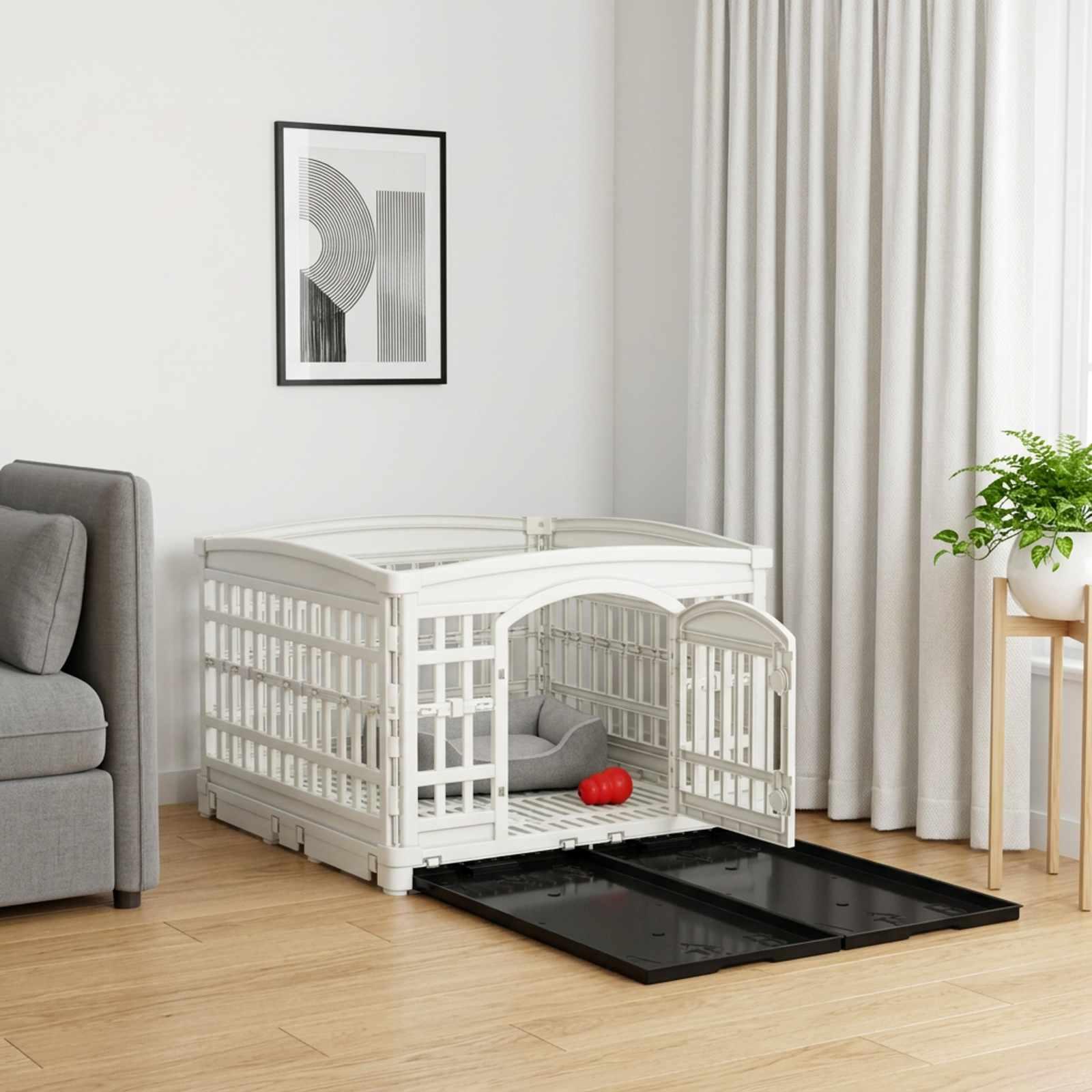 4-panelers hunde legegrind 122 x 106,5 x 82 cm plastik hvid