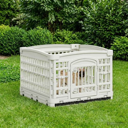 4-panelers hunde legegrind 122 x 106,5 x 82 cm plastik hvid