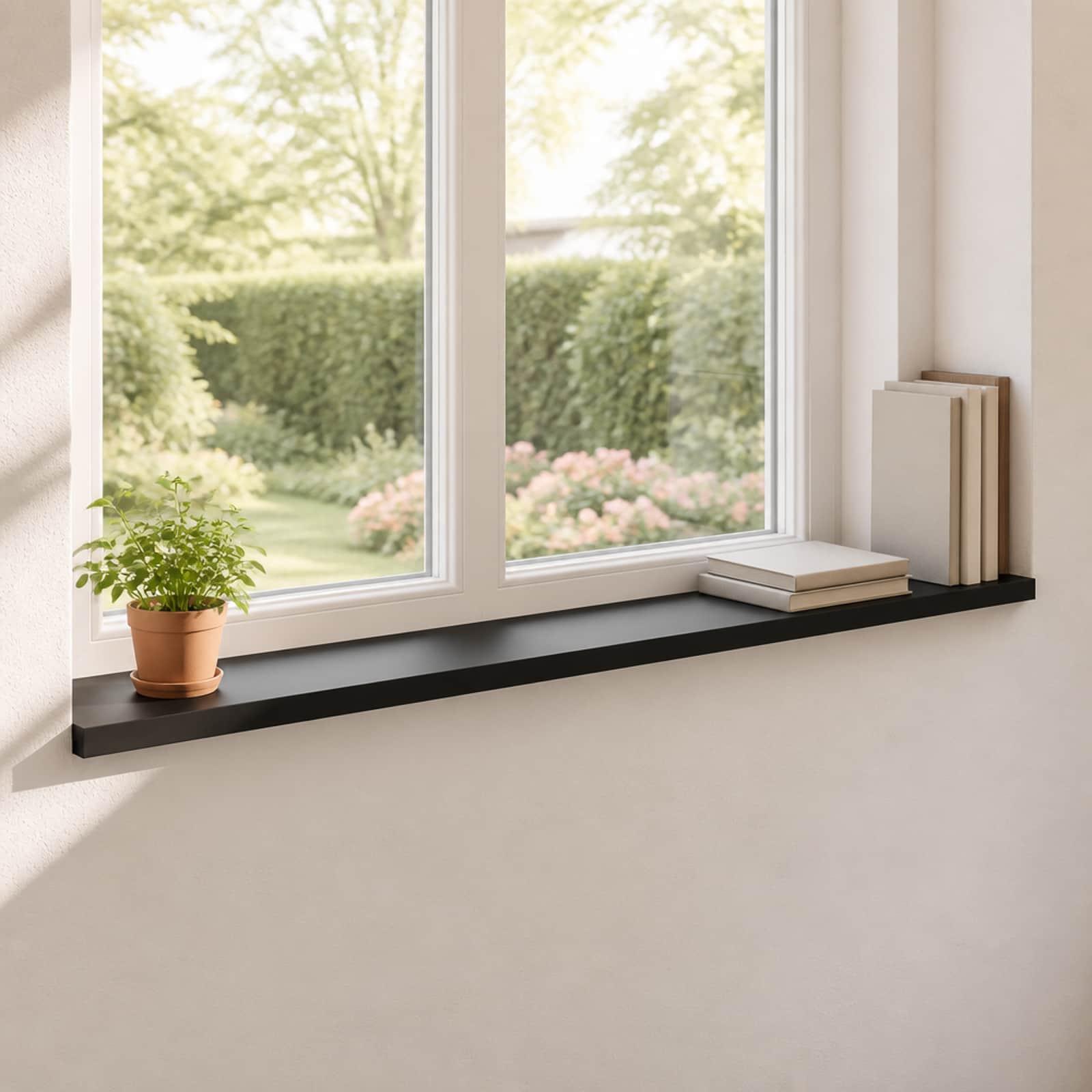 Vindueskarme 2 stk. sort 140 x 25 x 2 cm i massiv bøg