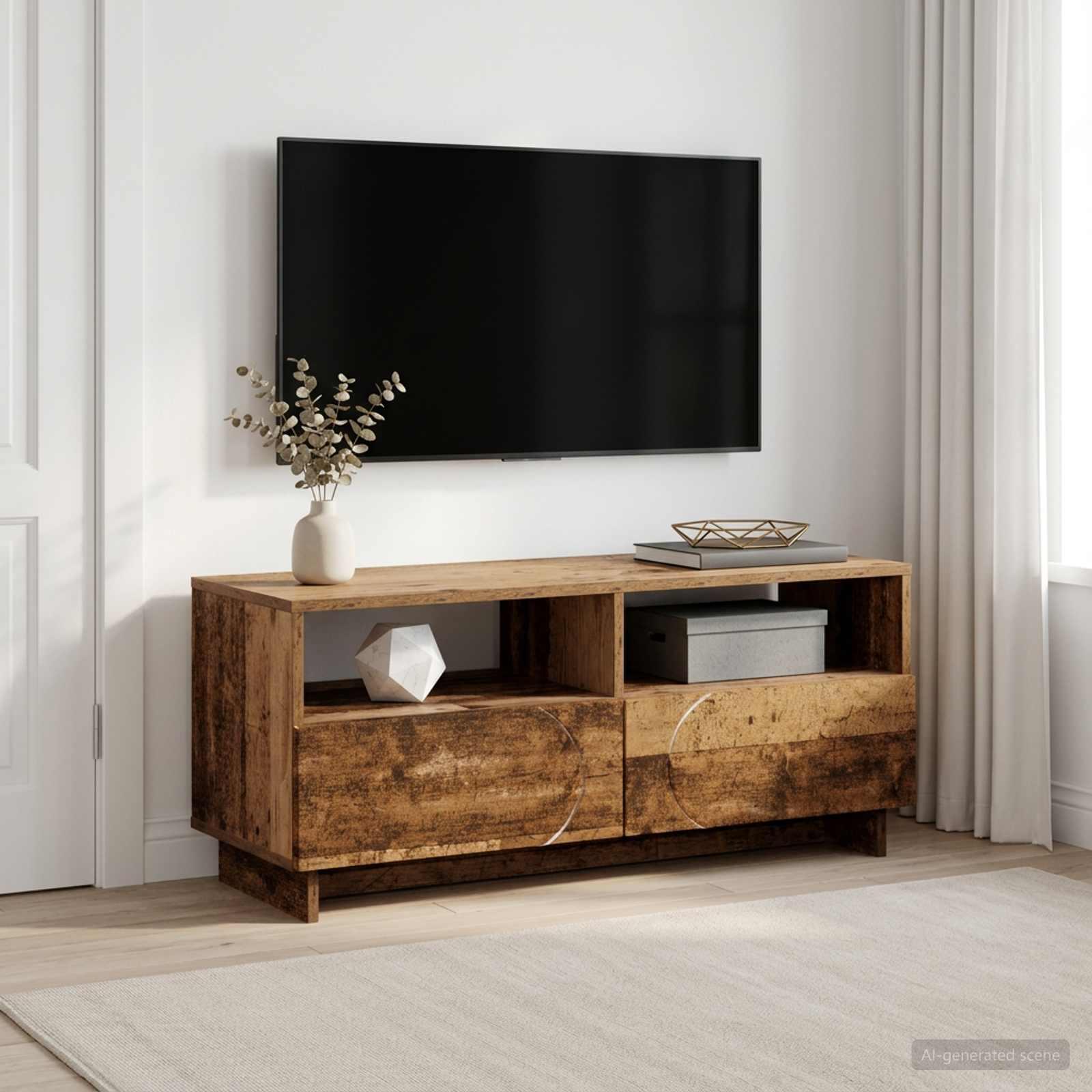 TV-bord i gammelt træ 90 x 34,5 x 40 cm med 2 skuffer