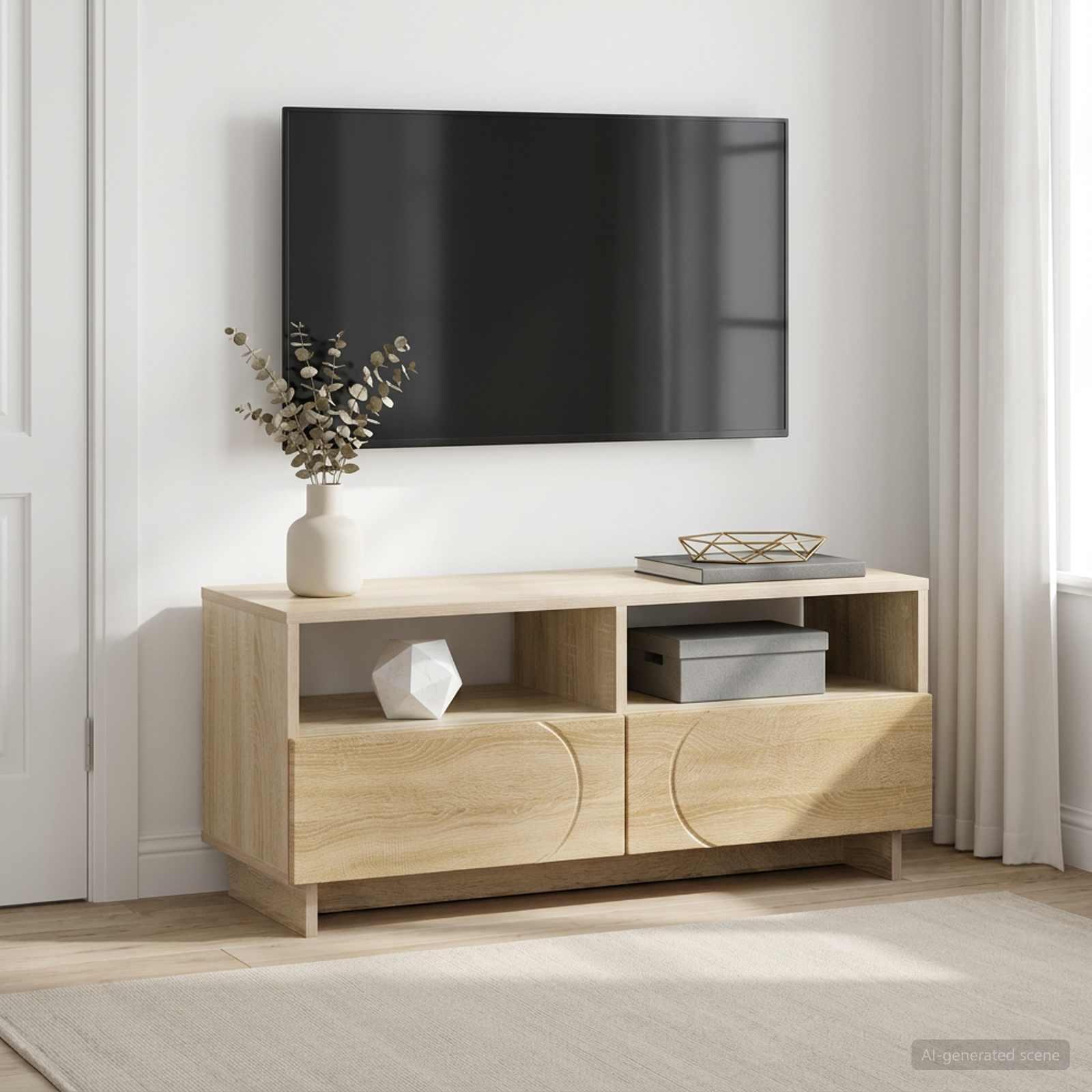 TV-bord i sonoma-eg 90 x 34,5 x 40 cm med 2 skuffer