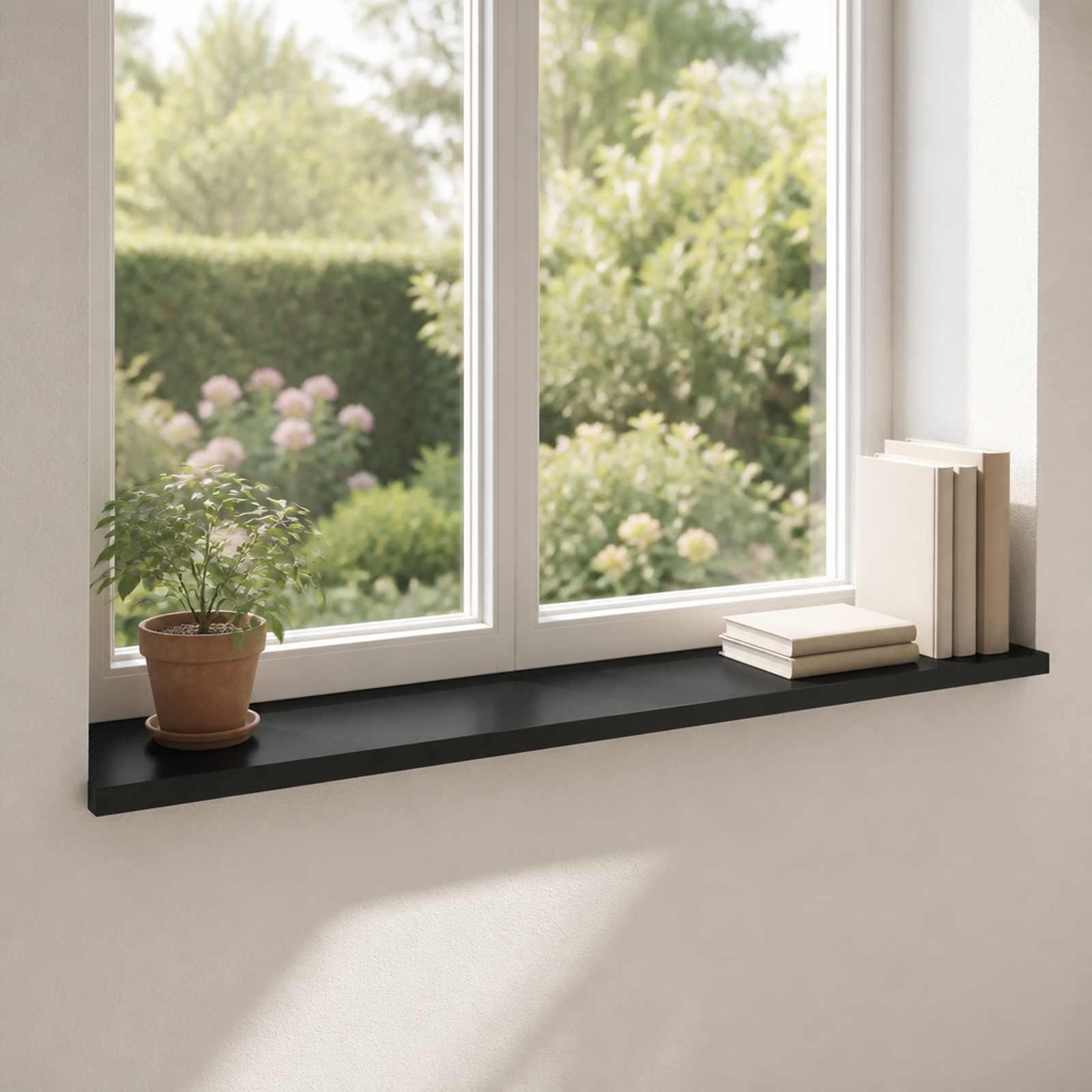 Vindueskarme 2 stk. sort 100 x 40 x 2 cm i solid bøg