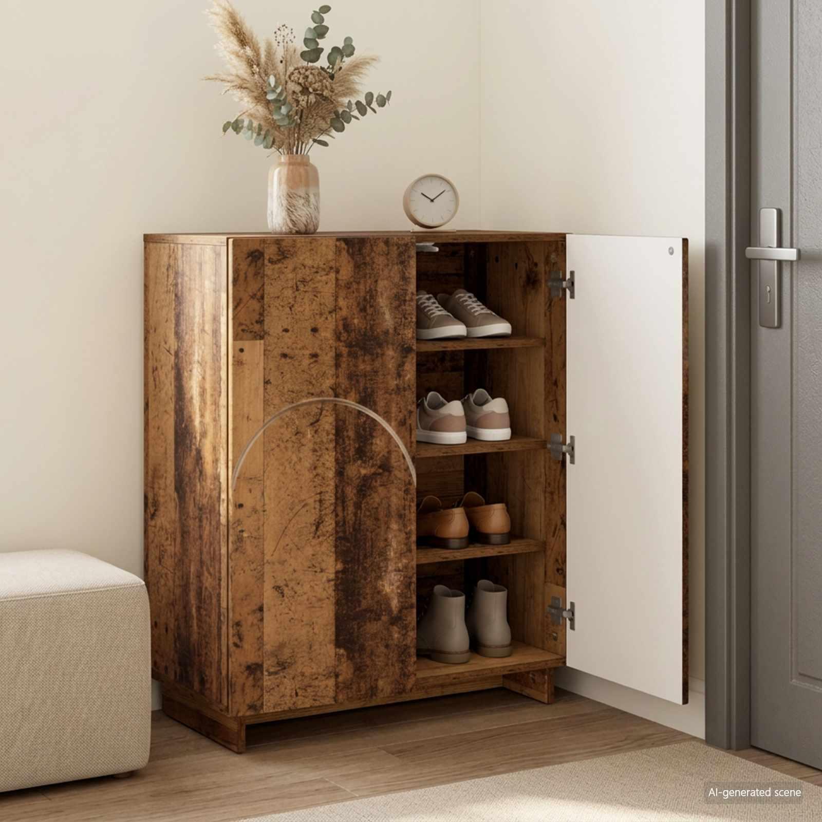 Skoskab 73 x 38 x 87,5 cm i konstrueret træ - gammelt træ