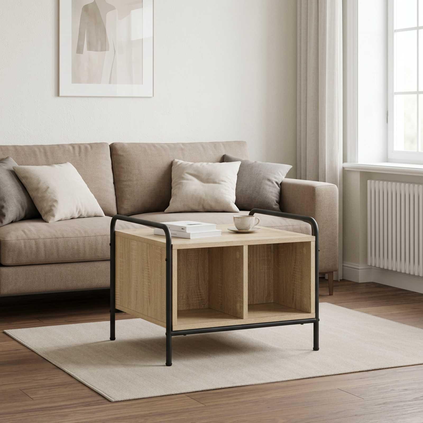 Sofabord i sonoma-eg 50 x 49 x 41 cm med opbevaring