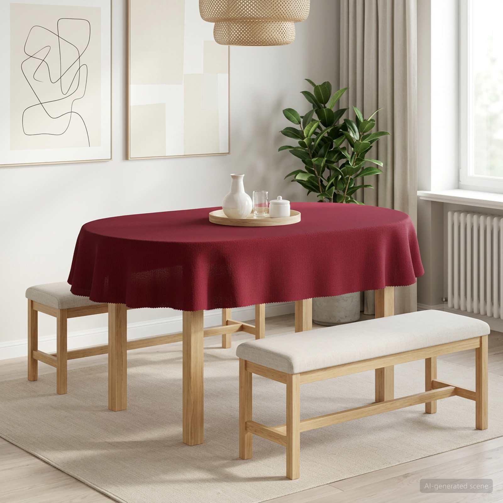 Oval dug vinrød 130 x 180 cm