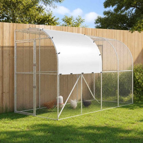 Hønsehus mod væg sølv 400 x 100 x 215 cm i galvaniseret stål
