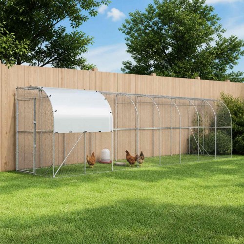 Hønsegård mod væg med tag 1 000 × 100 × 215 cm i galvaniseret stål - sølv