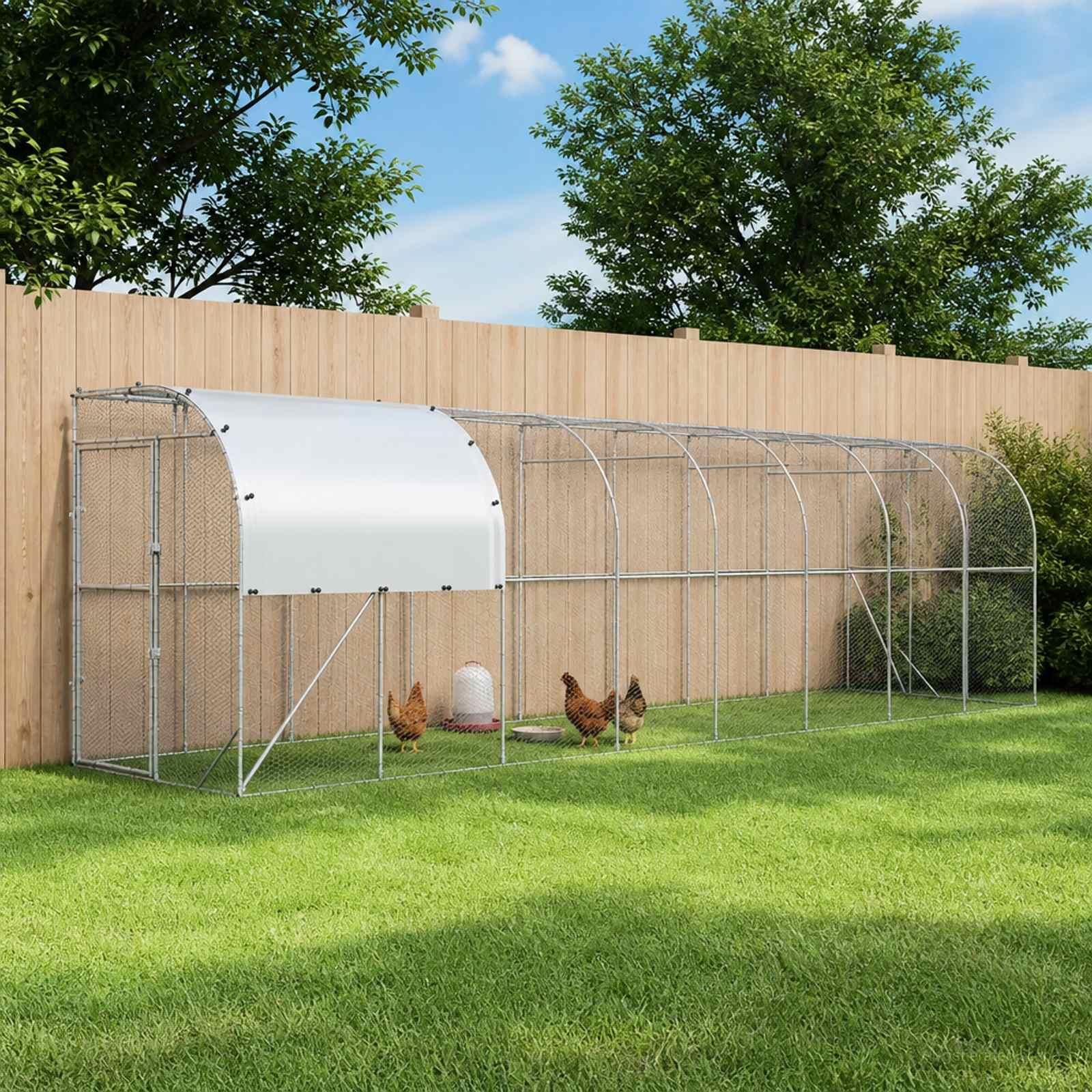 Hønsegård mod væg med tag 1 000 × 100 × 215 cm i galvaniseret stål - sølv