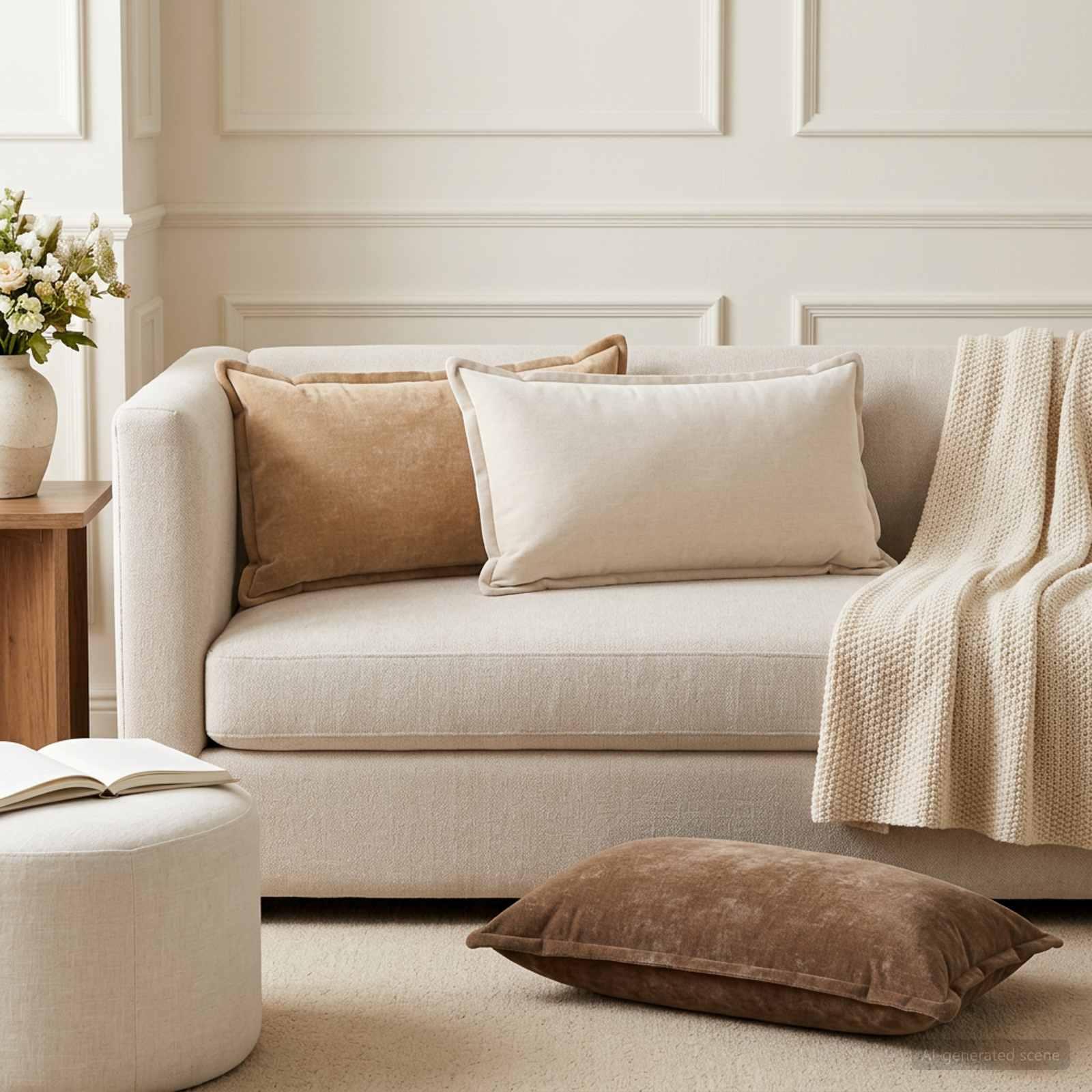 Pudebetræk HOUTEN 2 stk. gråbrun 40 x 70 cm i chenille stof