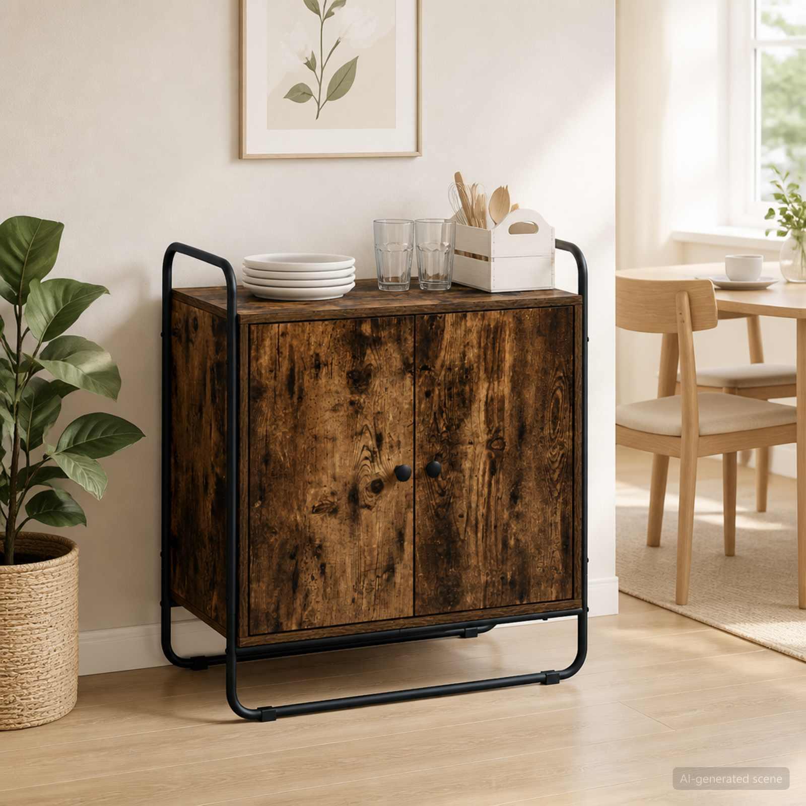 Skænk i røget eg 68 x 35 x 75 cm med 2 låger