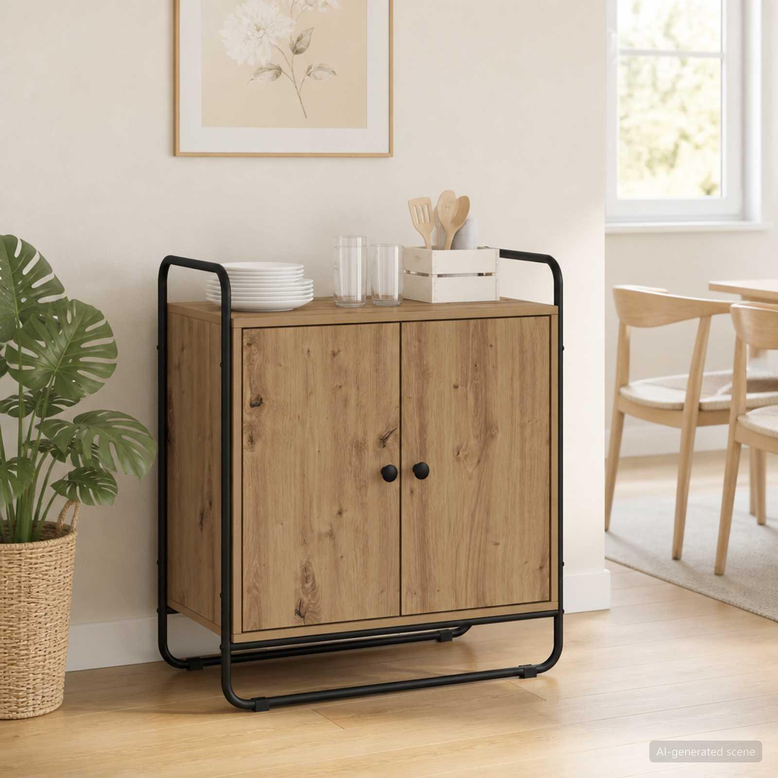 Skænk i artisan-eg 68 x 35 x 75 cm med 2 låger