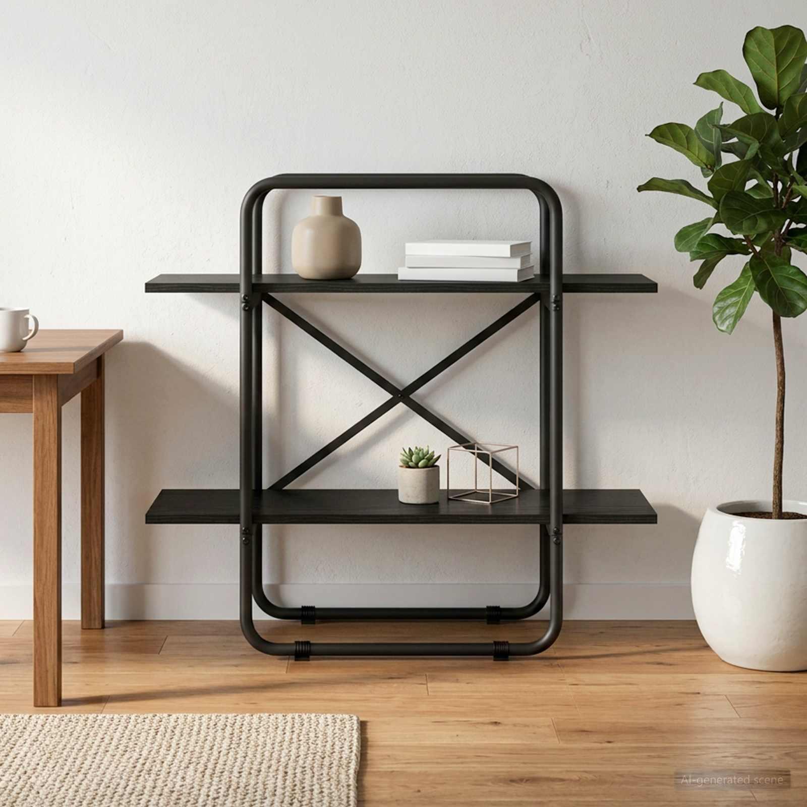 Bogreol med 2 hylder 60 x 35 x 70 cm i sort eg