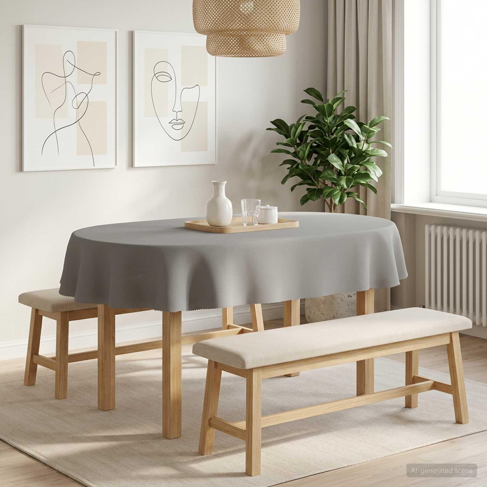 Bordklæde 5 stk. oval lysegrå 130 x 180 cm polyester