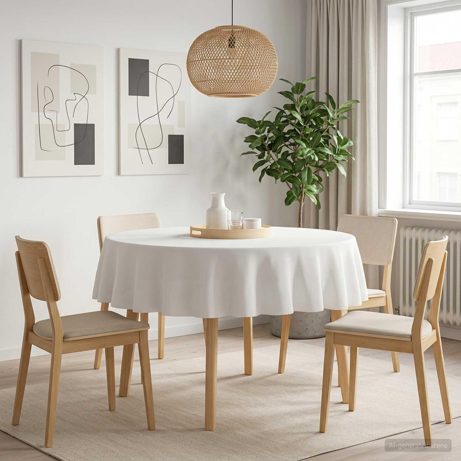 Bordklæde 5 stk. rund hvid Ø 180 cm polyester