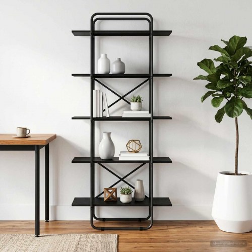 Bogreol med 5 hylder 80 x 35 x 175,5 cm sort eg