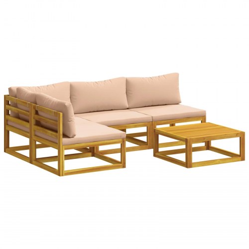 Sofa sæt 5 stk. i massivt akacietræ naturfarvet med beige hynder