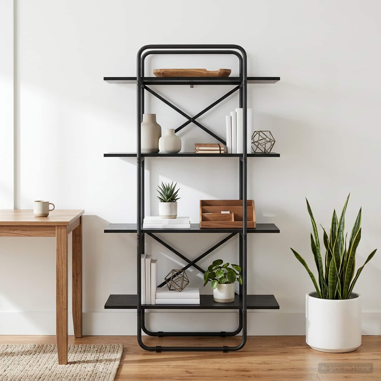 Bogreol med 4 hylder 60 x 35 x 140 cm i sort eg