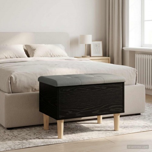 Opbevaringsbænk med pude i sort eg 62 x 42 x 46 cm