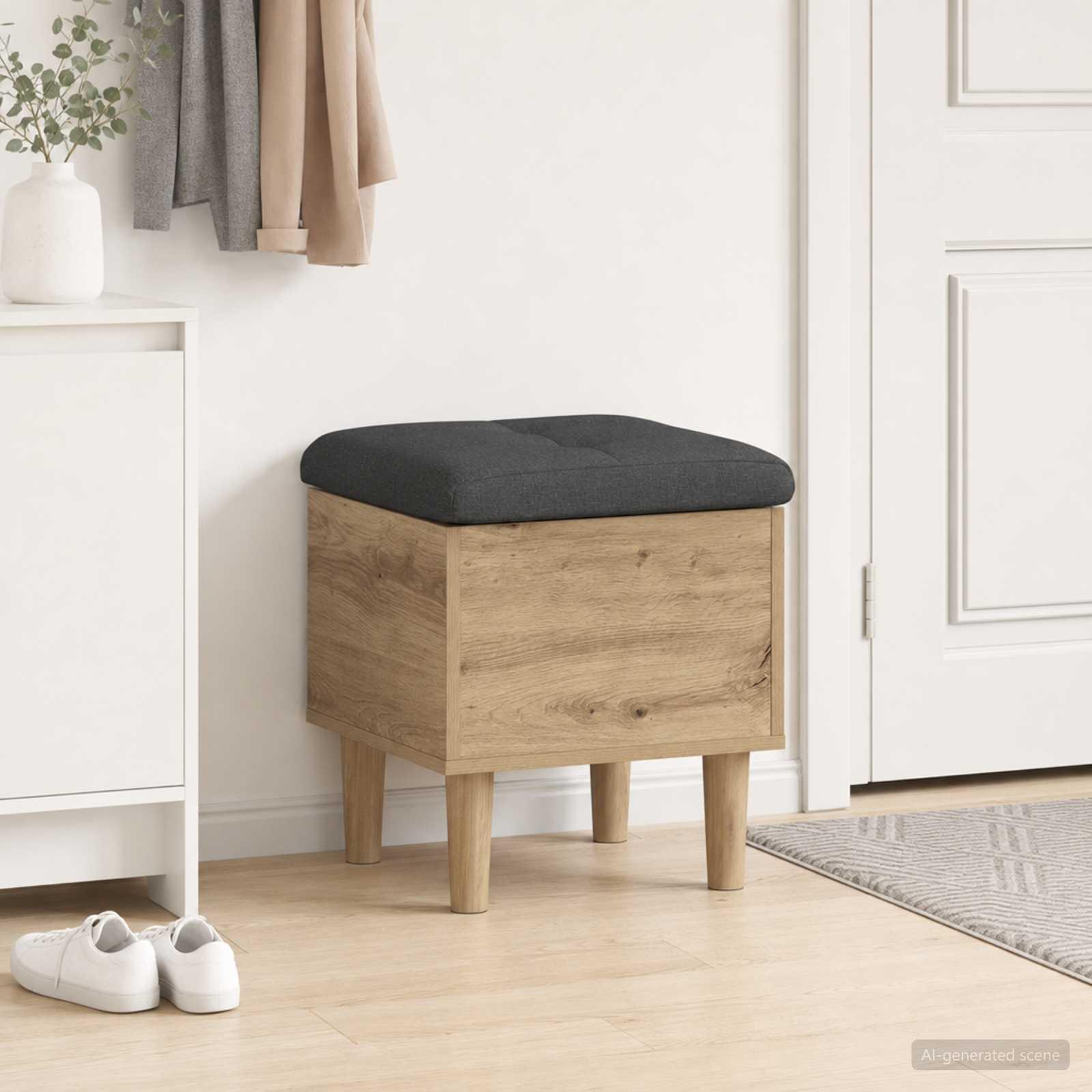 Opbevaringsbænk med pude i artisan-eg 42 x 42 x 46 cm