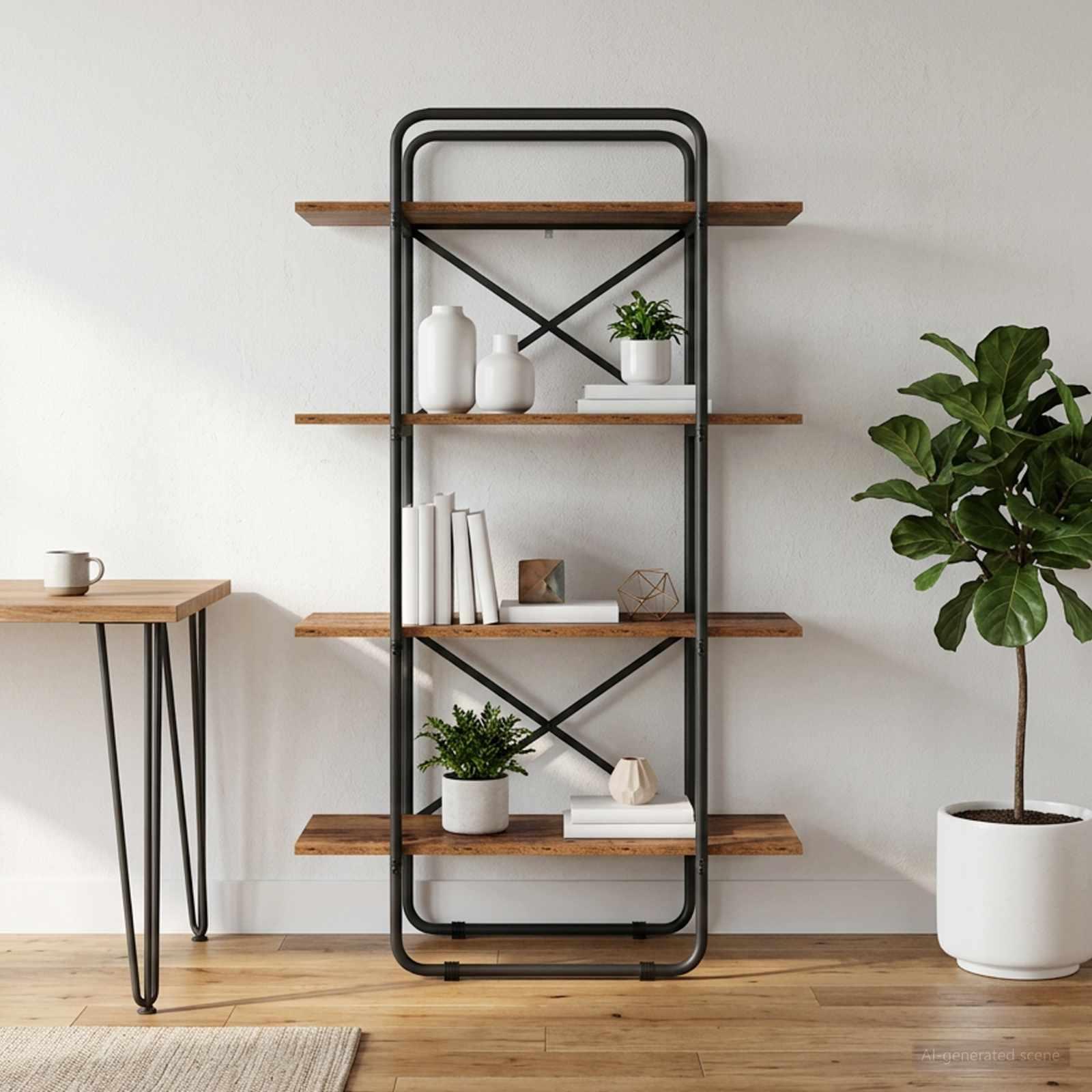 Bogreol med 4 hylder 80 x 35 x 140 cm PB egetræ