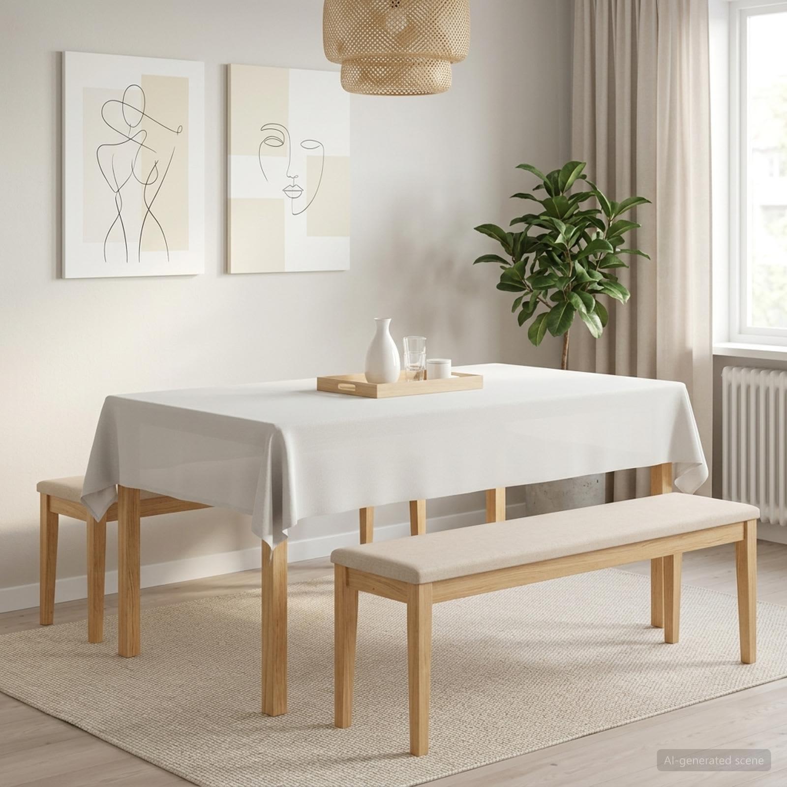 Bordklæde rektangulær hvid 110 x 180 cm