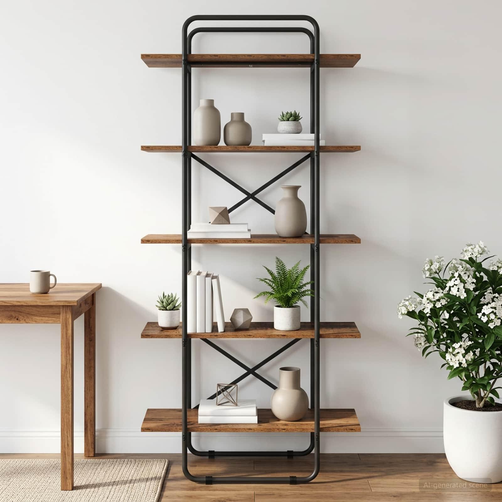 Bogreol med 5 hylder 80 x 35 x 175,5 cm i egetræsfarve