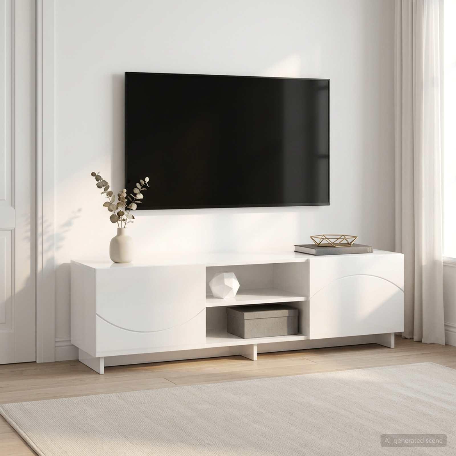 TV-bord i hvid højglans 140 x 34,5 x 40 cm i konstrueret træ