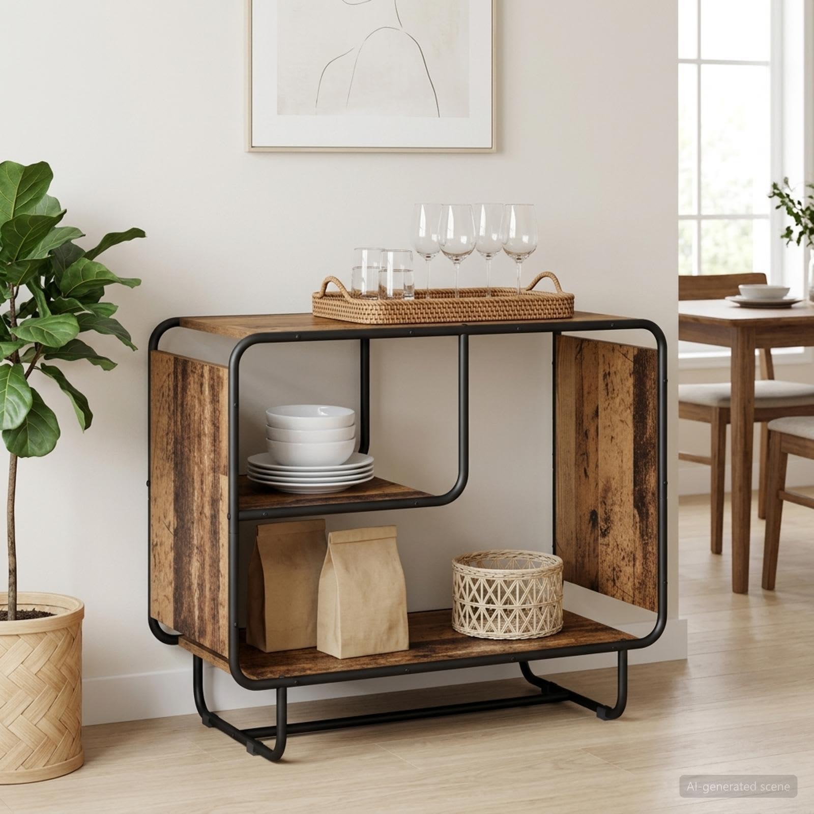 Skænk i gammelt træ 80 x 37,5 x 64,5 cm - buffetskænk med åbne hylder
