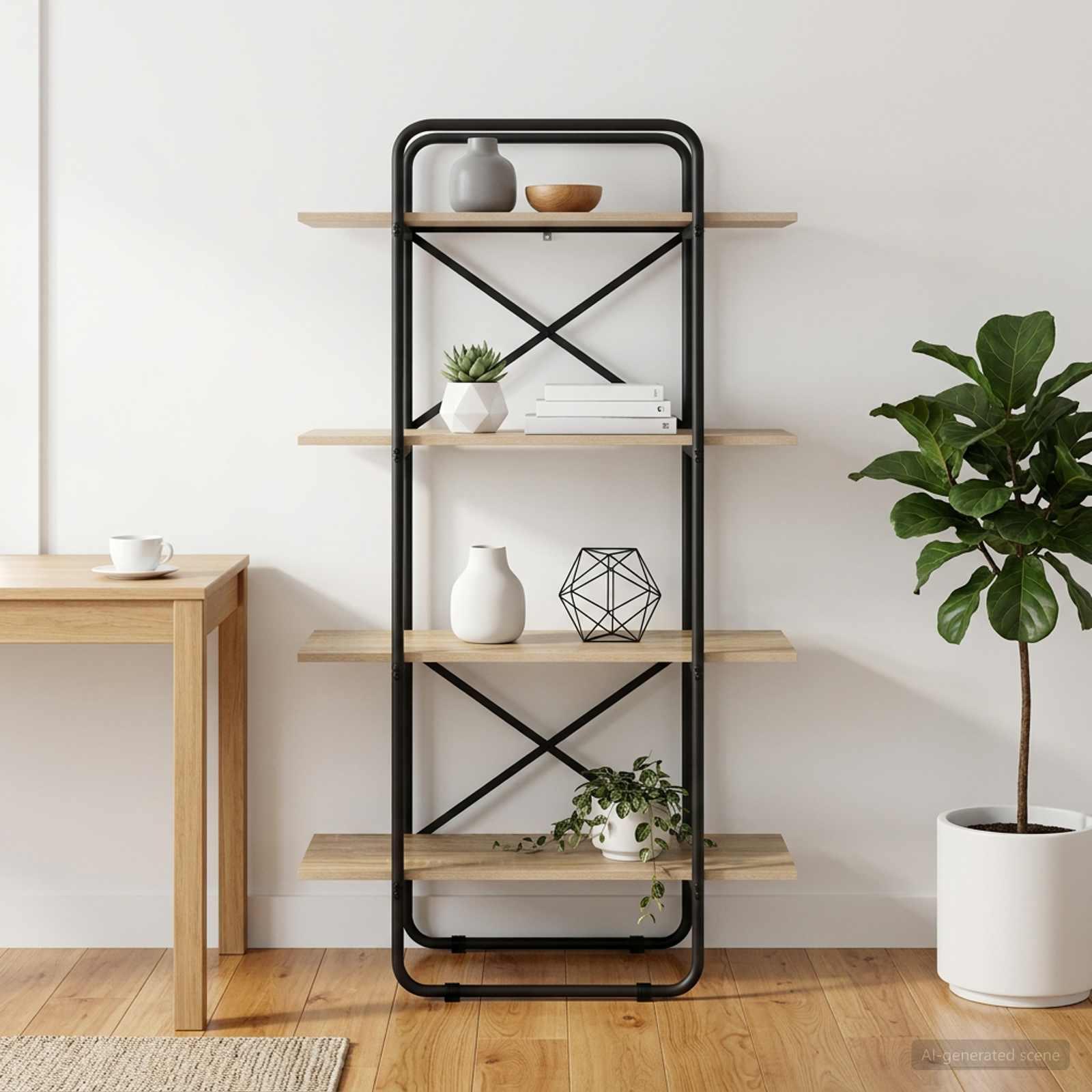 Bogreol med 4 hylder 80 x 35 x 140 cm i PB sonoma-eg