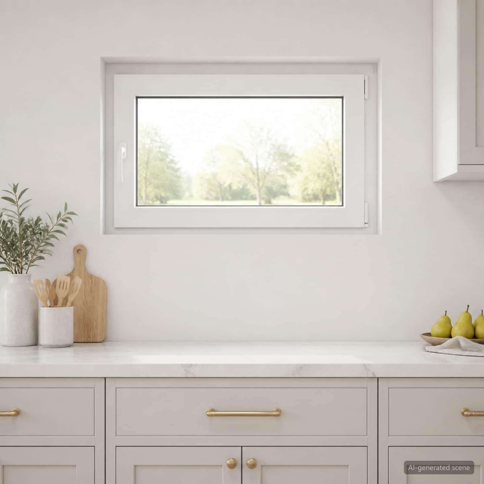 Kældervindue RISOR 90 x 55 cm i PVC og glas, hvid