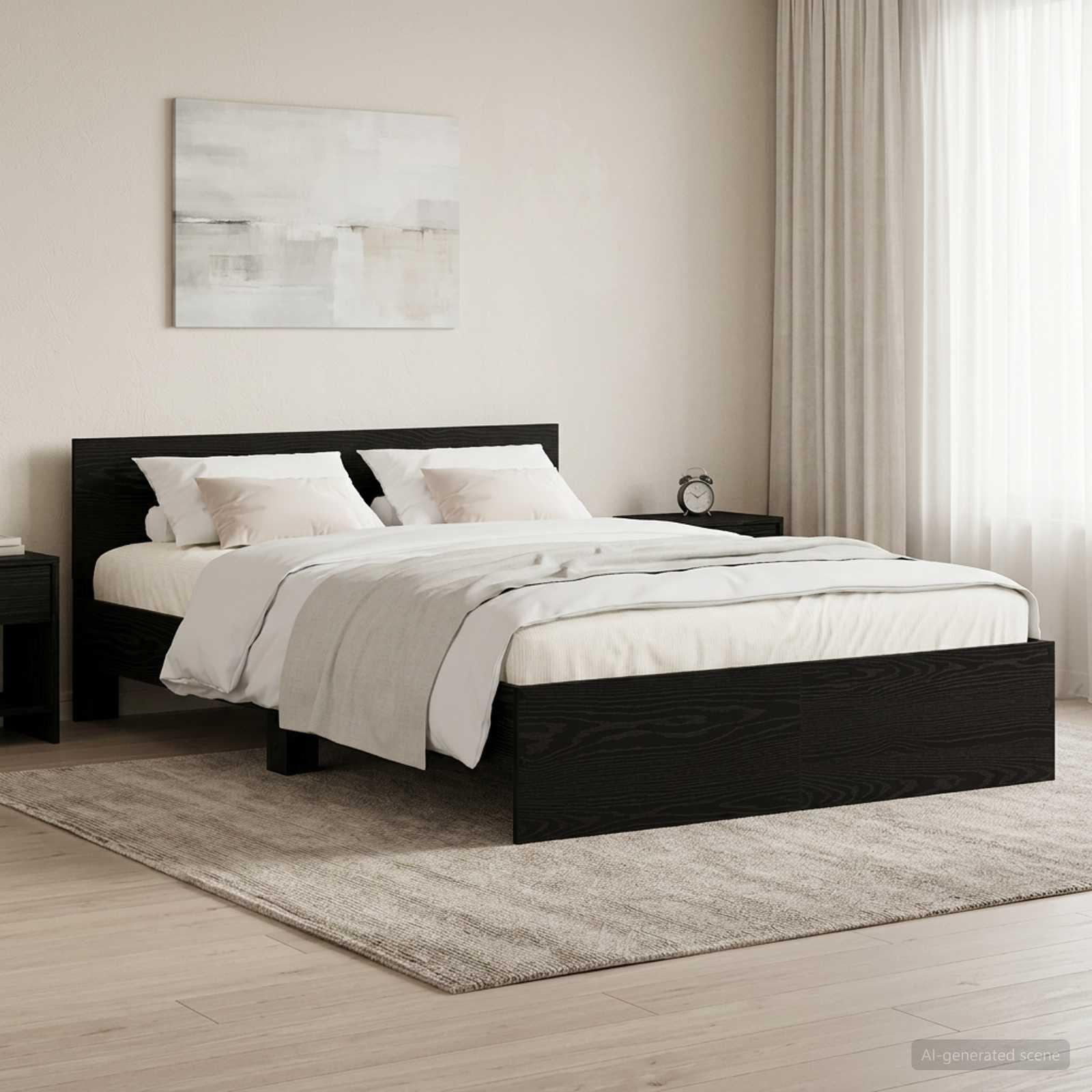 Sengeramme med sengegavl sort eg 120 x 200 cm
