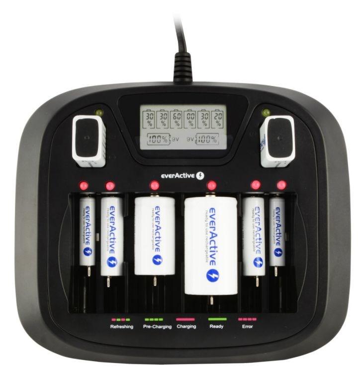 everActive NC-900U universal batterioplader til AA, AAA, C, D og 9V