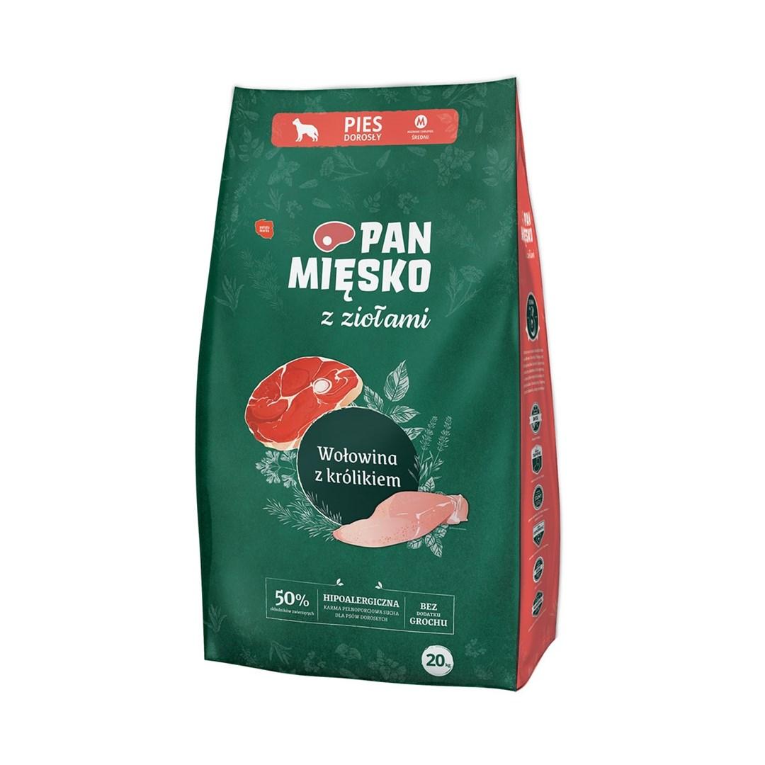 PAN MIĘSKO med urter oksekød med kanin M - tørt hundefoder 20 kg